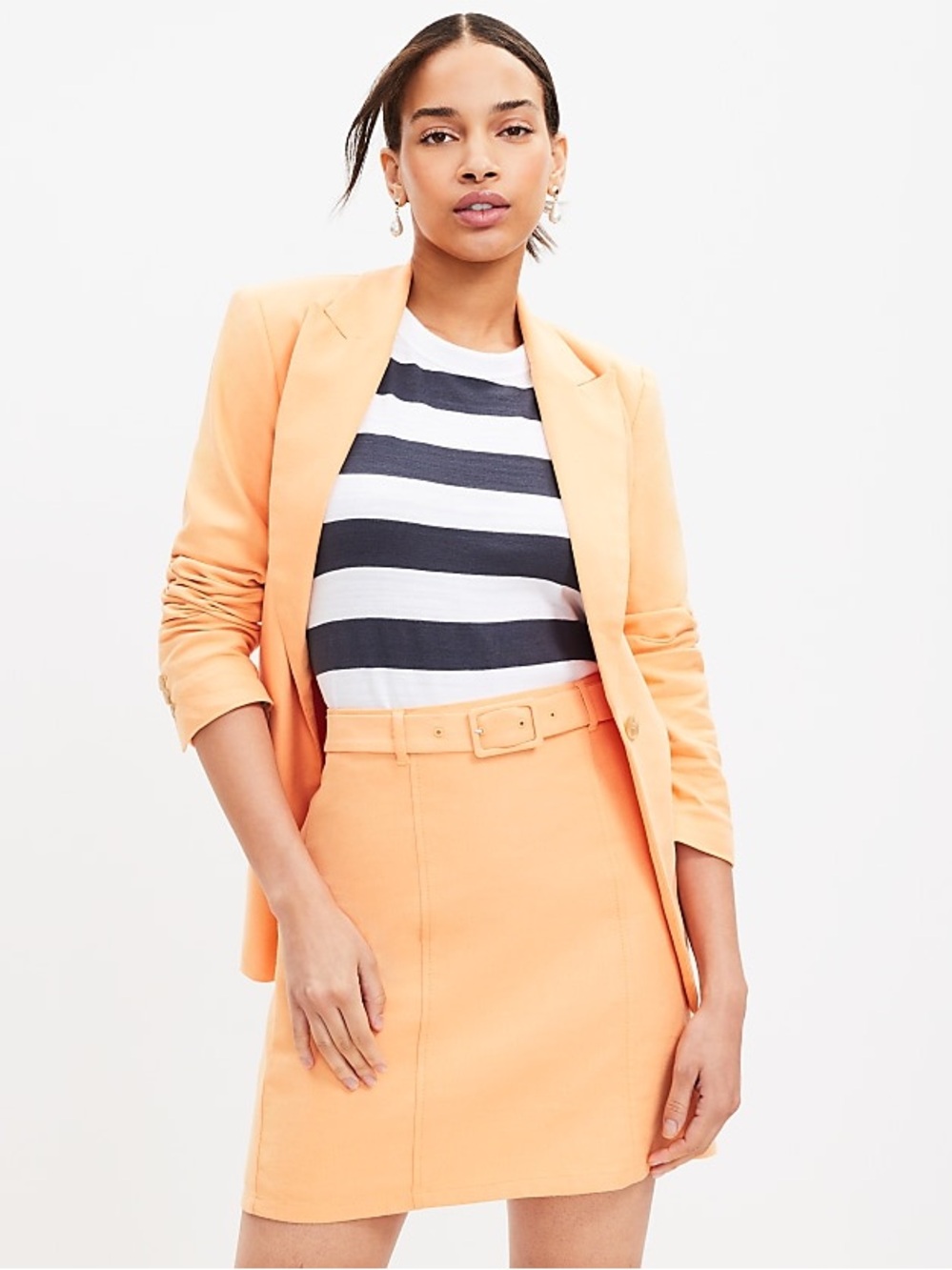 LOFT Belted Cotton Linen Mini Skirt Orange Creamsicle Size 2